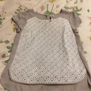 Gray and white lace blouse